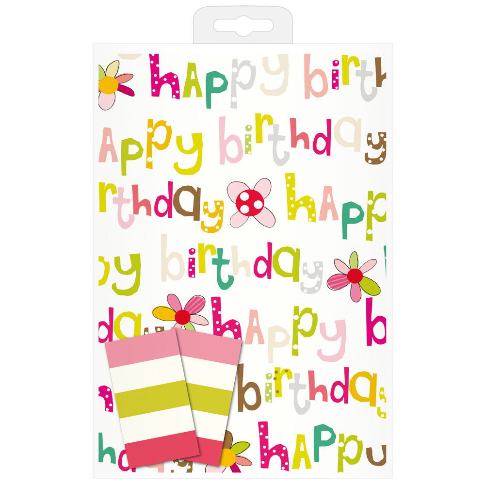 Happy Birthday Wrapping Paper & Tag Set By Caroline Gardner